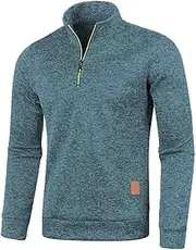[Generic] Mens Crewneck Sweater Warm Soft Pullover Sweaters Long-Sleeve Quarter Zipper Sweater Knitted Textured Jumper Comfortable