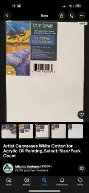 Artist Canvasses White Cotton for Acrylic Oil Painting, Select: Size/Pack Count