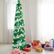 Christmas Tree 1.5m 50 Colour Lights Artificial Pop Up Collapsible Tinsel Home Party Indoor Outdoor Festive Decoration Green Silver