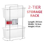 Bathroom 2-Tier Basket Rack Shower Kitchen Storage Tray Organiser Caddy Shelf
