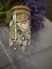 Glass Cups with Bamboo Lids and Glass Straw Can Shaped Glass Cup. French Fries.