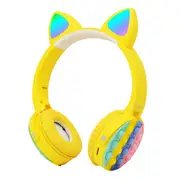 The Bluetooth Headset Cat Ear Rainbow Bubble Decompression Light-emitting Plug-in Wireless Headset - Yellow