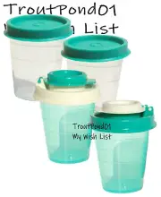 TUPPERWARE Salt and Pepper Shakers Midgets Mini Bowls Clear Teal White Set 4 Pc