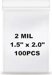 [HIBATUL] 1.5''x 2'', (Pack of 100) 2 mil Thick Clear Plastic Reclosable Zip Poly Bags with Resealable Lock Seal Zipper