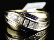 10K MENS TWO TONE 5 STONE ROUND CHANNEL DIAMOND FASHION BAND RING