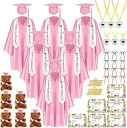 [Cozypower] 60 Pcs Kindergarten Preschool Graduation Gown Set - Red Formal Cartoon Graduation Cap, Tassel, Stole, Certificate Medal Bear for Unisex Kids Aged 4-6 Years