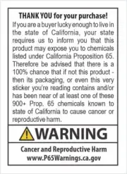 California Proposition 65 Warning Labels 2.5 x 3.5 Inch Stickers