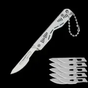 Stainless Steel Pocket Folding Knife Scalpel Blade Keychain EDC Utility Knife