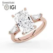 Radiant Solitaire Labgrown Diamond Trilogy Ring 18k Rose Gold 4.00 Ct F VS1