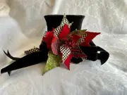 Fabulous MAD HATTER TOP HAT TREE TOPPER w/ Mackenzie Childs Ribbon