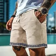 Men's Geometric Triangle Waffle Shorts Sweat Shorts Casual Shorts Mid Waist Fashion Casual Vacation Jogging Workout Elastic Drawstring Waist Shorts with Pocket
