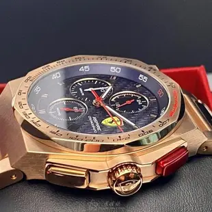 FERRARI手錶, 男錶 44mm 玫瑰金八角形精鋼錶殼 黑色三眼, 時分秒中三針顯示錶面款 FE00127