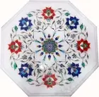 15'' White Marble Side Table Top Malachite Floral Work Inlay Furniture...