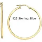 14K Gold Over 925 Sterling Silver Round Hinged Hoop Sleeper Earring Real Silver