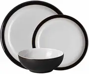 [Denby] Elements Black Dinner Set for 4-12 Piece Ceramic Tableware Set - Dishwasher Microwave Safe Crockery Set - 4 x Dinner Plates, 4 x Medium Plates, 4 x Cereal Bowls