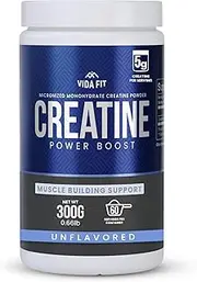 Vida Fit Micronized Creatine Monohydrate Powder, Vegan Creatine Powder Unflavoured, Supplements for Men, Pure Workout Essentials for Women, NSF Certified (300g) (5g Per Serv) (60 Servings)