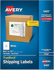 Avery Shipping Address Labels, Inkjet Printers, 100 Labels, Full Sheet Labels, Permanent Adhesive, TrueBlock (8465), White
