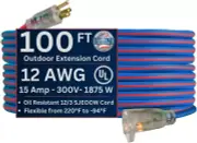 US Wire 99100 12/3 100-Foot SJEOW TPE Extreme Weather Extension Cord Blue with L