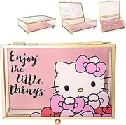 SALLY ROSE Sanrio Hello Kitty Jewelry Box - Enjoy the Little Things Glass Jewelry Case - Hello Kitty Gifts Officially Licensed, VX701016L.NJ