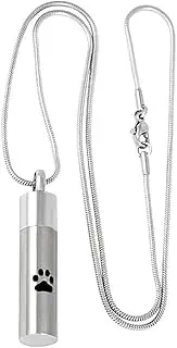 DOTUIARG Paw Print Cylinder Memorial Necklace, Cremation Pendant Holds Way More Ashes,Stainless Steel Pet Remembrance Jewlery