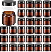 Domensi 32 Pcs 2 oz Glass Jars with Lids Travel Size Leakproof Round Airtight Empty Cosmetic Jars with Inner Liners Lid for Storing Lotions Powders Ointments Sample Cream Candle(Amber)