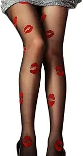 [Oxtxuzdm] Women's Sheer Tights Kisses Patterned Control Top Tights Nylon Stockings High Waist Pantyhose Thigh High Stockings Gifts