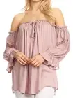 Women Casual Semi Sheer Boho Peasant Long Sleeve Off Shoulder Tops | 10 colors