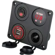 4 in 1 Charger Socket Panel 12V 4.2A Dual USB Cigarette Lighter Socket LED Voltmeter-Red Light