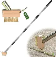 CAROD Crack Weeder, Manual Crevice Weeding Tool, Moss Weed Remover Puller Tool Grout Brush with Steel Handle for Deck, Paver, Patio, Walkway, Driveway Crack - 2 Weed Brush Heads
