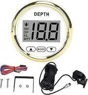 Brilluxa Boat Depth Gauge, 52mm Depth Gauge, LCD Digital Display, Waterproof Depth Indicator, 12V Depth Alarm, Yachts, Fishing Vessels (80000242 PLD2 -WG -FTM VIT DIAL GOLD REZEL)