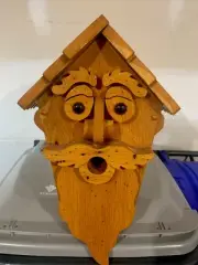 Unique Solid Oak Bird House Rustic Hand Made Wooden 21” Old Mountain Man Nesting
