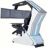 Luxury Video Gaming Chair, High-Back Swivel Chair, Computer Table and Chair, Tilt Lock + Lumbar Support + Adjustable Backrest, for 3 Screens Ceiling RGB