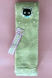 Sanrio $32 Hello Kitty Applique Sequin Trim Beige Knit 78-Inch Skinny Scarf NWT