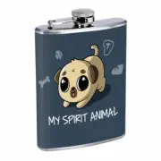 Pug Spirit Animal Em1 Flask 8oz Stainless Steel Hip Drinking Whiskey