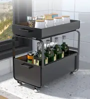 Viviendo Kitchen Pantry Organiser with Sliding Drawers Storage Spice Rack Organizer in Carbon Steel - Black