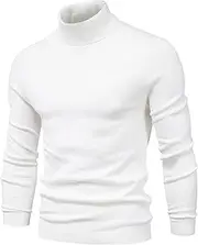 [Qolkmuiy-GJ] Men's Classic Turtleneck Pullovers Cable Knit Thermal Pullover Sweatshirt Casual Soft Twist Knitted Sweater, White, Large