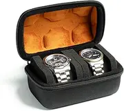 [AUKURA] 2 slot watch Roll Travel Case for men, Hard Zipper Organizer box for Large watch with anti-move watch pillow (Black 2slot microfiber lining)