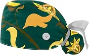 [WOSHJIUK] Working Hat 2 Pack Scrub Caps for Women,Bright Floral Yellow Flower,Tie Back Cap Adjustable Scrub Hat