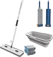 Streamline Mop, Streamline Flat Mop, 2024 New Style Large Flat Mop and Bucket System, Self Wringing 360 Flat Mop, Wet and Dry Use (White)