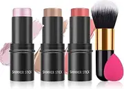 RoseFlower 3pcs Face Contour Stick Makeup Set, Highlighter Stick Blush Stick Cream Contour Kit with Brush, Contouring Stick for Fair Skin, Concealer Makeup Stick for Beginner Women Teen Girls