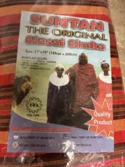 Suntan The Original Masai Shuka 57" x 79” Orange Black Brown Plaid African Wrap