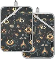 Pot Holders Heat Resistant Magic Evil Eyes Orange Blue Mystery Potholder with Pockets Hot Pot Holders Oven Mitts 2 Pack
