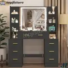 Dressing Table Lighted Makeup Mirror Vanity Desk LED Strip Bedroom Dresser Black