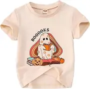 [Ritatte] Toddler Halloween Shirt Baby Boys Girls Retro Booooks Ghost T-Shirt Cute Pumpkin Ghost Books Reading Tee Tops