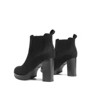 Women Lady Chelsea Ankle Boots Chunky Block High Heel Slip On Black Suede Size 7