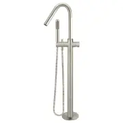 Round Pinless Freestanding Bath Spout &amp; Hand Shower, PVD Brushed Nickel