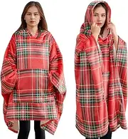 Gogreen Wearable Blanket Hoodie, Sherpa Wearable Sweatshirt with Giant Kangaroo Pocket for Adults, Gifts for Women, Men, Oversized Hoodie Blanket for Women, Men (Red Plaid, Oversized)