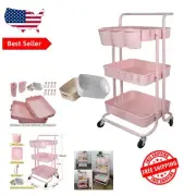 Stylish Adjustable 3-Tier Rolling Storage Organizer with Hanging Cups & Hooks