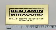 Benjamin Miracord Turntable Custom Identification Plate for Base Free Shipping