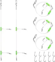 5pcs Sea Fishing Rigs, Sea Fishing Pulley Rigs Single Hooks & Double Hooks Sizes 1 2/0 Pre Tie Flatfish Rigs Sea Beach Casting Shore Fishing for Flatfish Sole/Whiting/Flounder/Plaice/Bass